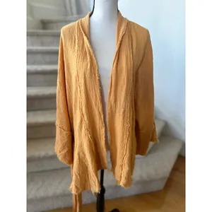 Urban Mango Boho Light Orange Raw Hem Embroidered Tie Waist Kimono thumbnail 2
