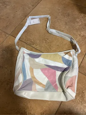Women's White Patchwork Leather Crossbody Bag with Pastel Accents thumbnail 2