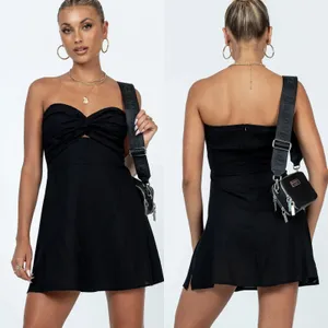PRINCESS POLLY Mini Dress Womens 10 LBD Baddie Grunge Black Cotton Linen Blend thumbnail 10