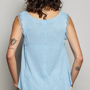 POL Textured Knit Round Neck Tank with‎ Lace Detail thumbnail 4