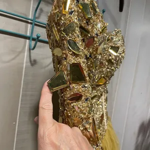 Golden princess jeweled coquette strapless tulle dress sparkle Terani Couture thumbnail 7
