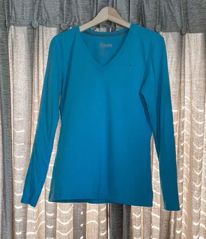 Nike Dri Fit Regular Fit Teal V-Neck Long Sleeve Athletic Top Size Medium thumbnail 1