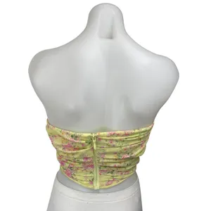 House of CB Vivienne Yellow Floral Strapless Drape Corset Bustier Crop Top XS thumbnail 3