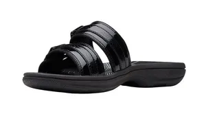 NWT Clarks Patent Breeze Piper Slide Sandal 26171970 Black 9M thumbnail 1