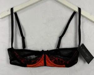 NWT Fredericks of Hollywood Lux Black Orange Lace Balconette Bra‎ Size 10 thumbnail 1