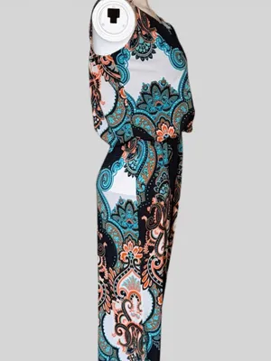 S-Twelve Black Maxi Dress with Teal & Coral Paisley thumbnail 3