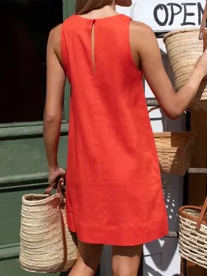 Emerson Fry Love Tomas MARCELLE SHIFT DRESS - GRENADINE LINEN Red Small thumbnail 2