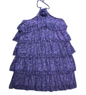 Altar'd State Halter Top Women Medium Purple Floral Tiered Ruffle Rosette Boho thumbnail 1