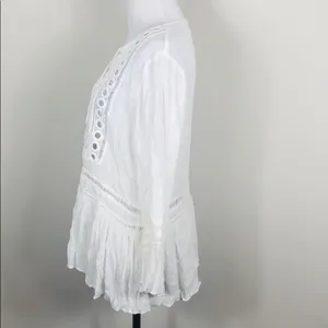Endless Rose Crochet Tie Neck Blouse White Bell Sleeve Boho Top Size S NWT thumbnail 3