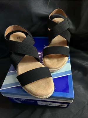 White Mountain Yanda Black Espadrille Wedge Sandals In Original Box SZ 8 thumbnail 2