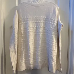 LOFT Cream Cable Knit Button Side Poncho‎ Sweater Top Womens Size S thumbnail 2