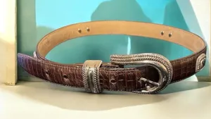 Brighton Womens Belt Brown Croc Embossed Western Buckle Size M 30 thumbnail 1