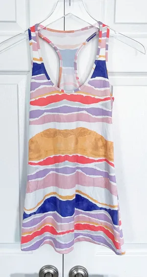 Lululemon Cool Racerback Tank Bleacher Stripe White Iris Flower Y2K Athleisure thumbnail 1