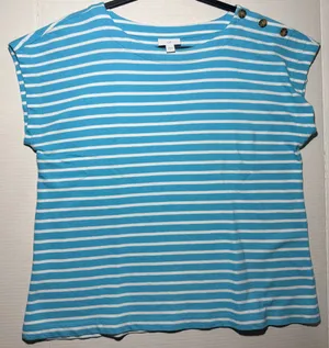J.Jill Striped Top Size M Blue White Button Shoulder Tee thumbnail 7