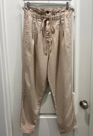 Free People Margate Paperbag Waist Pleated Misty Rose Trouser Pants Sz S thumbnail 2