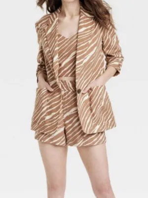 A New Day Tan Zebra Print Long Sleeve Linen Blend blazer + crop top matching 2 piece set thumbnail 2