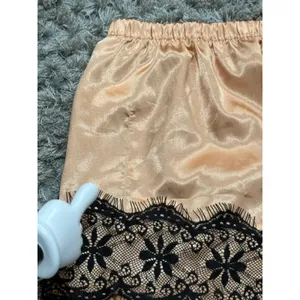 Women’s Satin Tap Shorts Black Lace Trim Lounge Sleep Pajama Pants Beige Size XL thumbnail 7