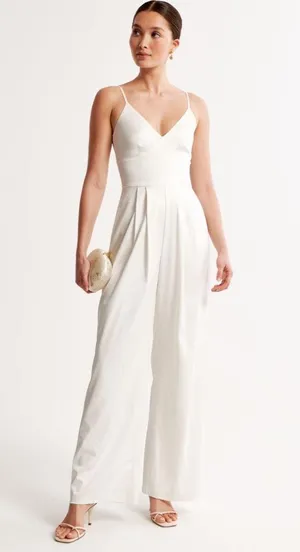 Abercrombie White Satin Jumpsuit thumbnail 1