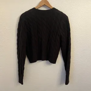 H&M‎ Cable Knit Cardigan S Chunky Chocolate Brown Old Money Wool Blend thumbnail 4
