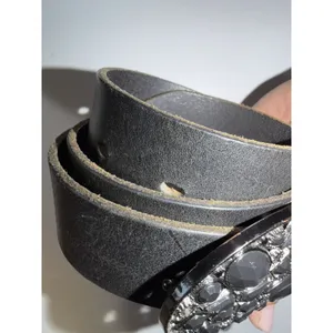 Express Black Leather‎ Black Rhinestone Buckle Cowboy Western Belt Women's Sz S thumbnail 3