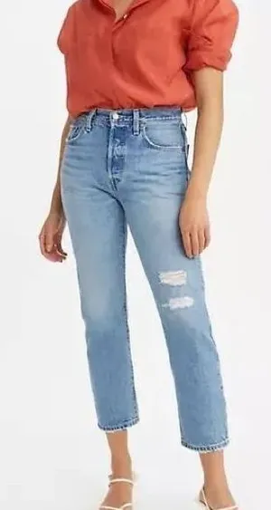 Levis 501’s Premium‎ Cropped High Rise Straight Leg Button Fly Luxor Denim Jeans thumbnail 1