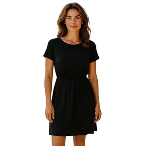 Entro Midi Dress Womens Small Black Open‎ Tie Back Short Sleeve Pockets 6164 thumbnail 3
