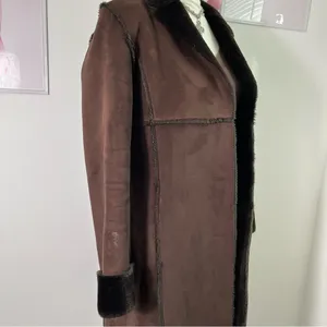 Vintage 90s Cache Brown Suede Penny‎ Lane Fur Trim Coat Old Money Womens Small thumbnail 3