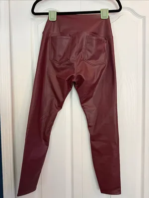 HALARA Women’s Faux Leather Leggings in Burgundy - Medium Black 7/8 Length thumbnail 3