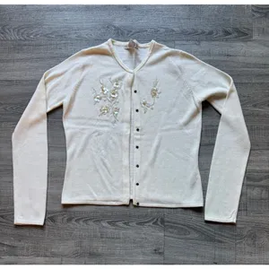 Vintage Free People Snap Cardigan Cream Sz Large Beaded Embellishments Rare Find thumbnail 3