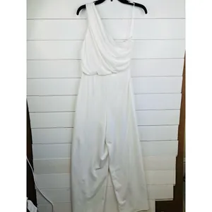 LOVE X DESIGN Jumpsuit Womens Size M White One Shoulder Wide Leg Draped Top thumbnail 3