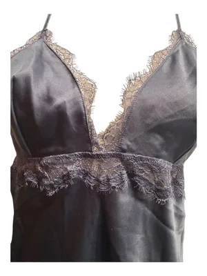 Victoria's Secret Satin Slip pullover lace Gray large adjustable straps lingerie thumbnail 2