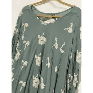 Free People Emma Austin Embroidered Long Sleeve Tunic Dress M Green Boho Peasant thumbnail 2