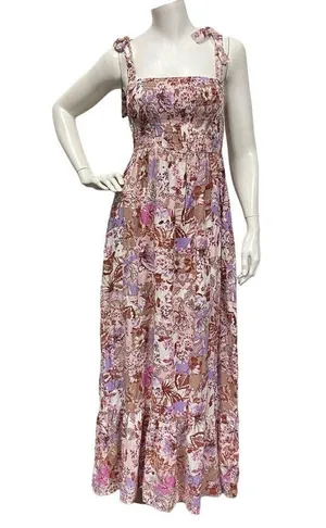 No Comment Women’s floral smocked tie shoulder midi dress small thumbnail 1