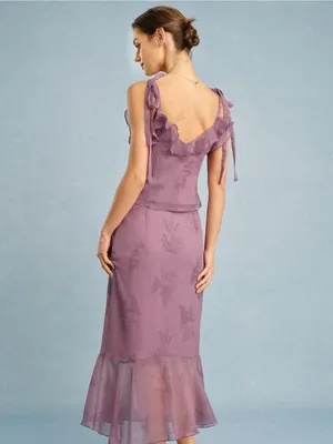 Rihoas Purple Floral Mermaid Midi Skirt thumbnail 6