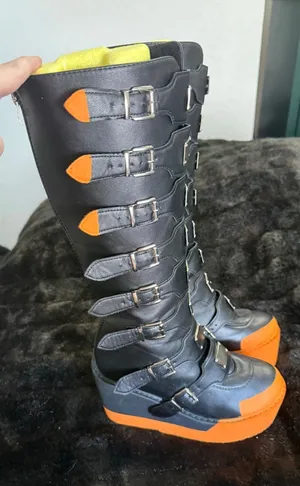 Punk goth platform silver buckles orange black size 8 boots thumbnail 1