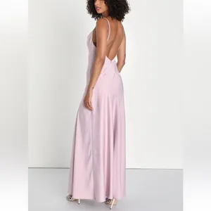 Lulus Impressive Energy Blush Pink Satin Asymmetrical Maxi Dress thumbnail 2