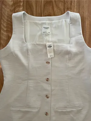 Abercrombie & Fitch White Square-Neck Button Sleeveless Mini Dress Size XL new + thumbnail 4