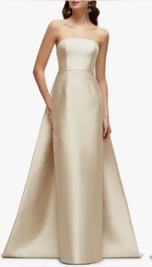 NEW Alfred Sung Strapless Satin Twill Column Gown Removable Train Sz 4 Champagne thumbnail 1