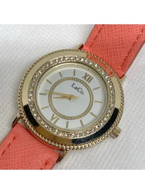 L&Co gold tone women’s watch 36mm quartz analog pink leather band running thumbnail 3