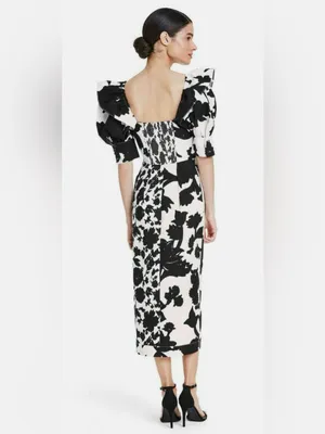 Christopher John Rogers 100% Cotton Black & White Puff-Sleeve Midi Dress Size 4 thumbnail 2