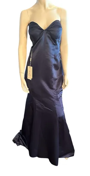 Wedding Dress Strapless Satin Bridesmaid Gown Navy Blue See Measurements NWT thumbnail 1