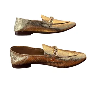 Karl Lagerfeld Paris Elsa Gold Metallic Snakeskin Chain Loafers Womans 9M thumbnail 2