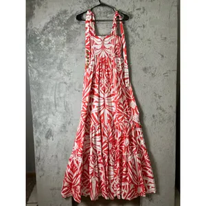 Sheridan French Coral White Tropical Print Tie Shoulder Maxi Dress Resort Boho M thumbnail 3