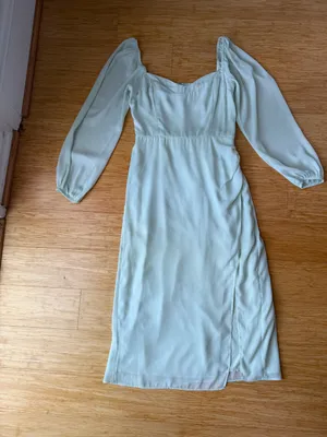 Abercrombie Sage Green Long Sleeve Midi Dress Medium Tall thumbnail 3