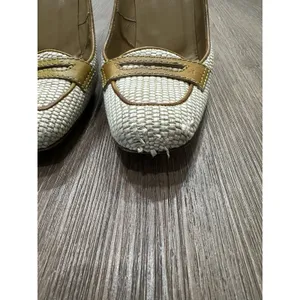 Vintage‎ VALENTINO GARAVANI Raffia Leather Cream Wood Heels Size 38.5 thumbnail 2