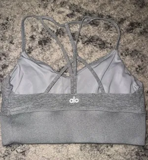 ALO Yoga Grey Strappy Crossback Sports Bra thumbnail 1