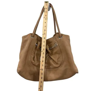 Furla Tan Pebbled Leather Chain Lock Drawstring Satchel Shoulder‎ Bag Y2K Boho thumbnail 3