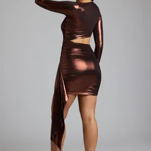 Oh Polly Nasira Bronze Cut Out Metallic Jersey Mini Dress Size US 10 thumbnail 2