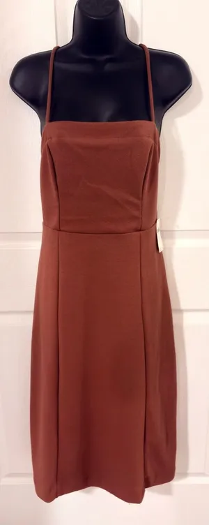 Anthropologie Rust Brown Aline midi dress spaghetti straps minimalist thumbnail 1