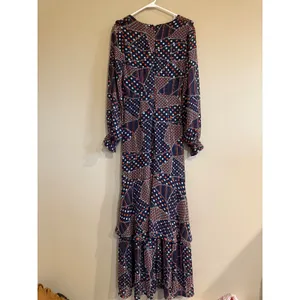 The Sang Navy Orange Polka Dot Patchwork Ruffle Maxi Dress Womens Small SDD30145 thumbnail 6